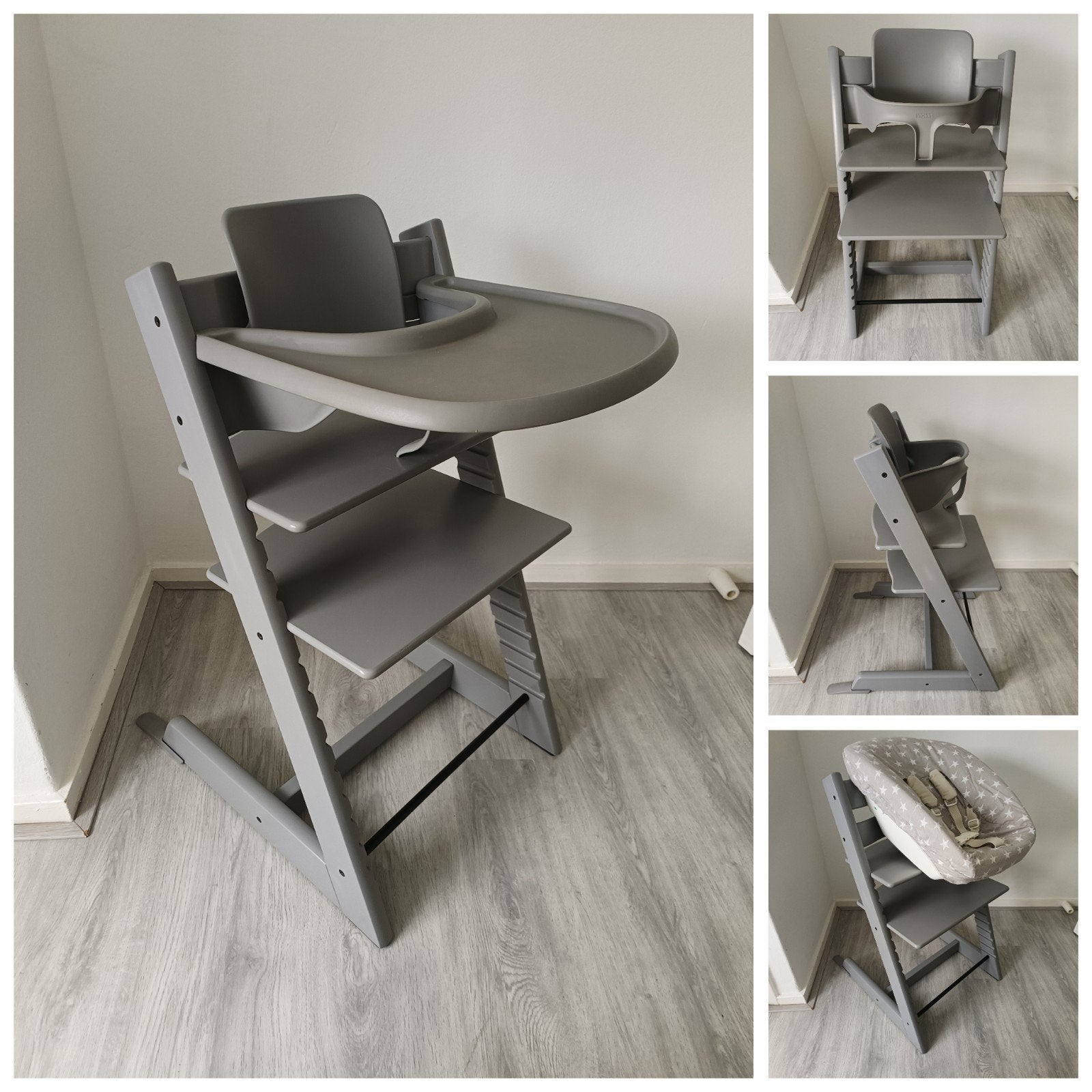 ZGAN! Stokke Tripp Trapp storm grey+babyset,tray evt.newborn, Meegroeistoel, Ophalen of Verzenden, Zo goed als nieuw, Aanschuifbaar
