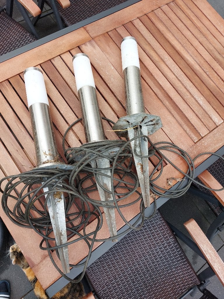 Buitenverlichting 3x zuilen bedraad, Ophalen, Staande lamp, Rvs, 50 tot 250 watt