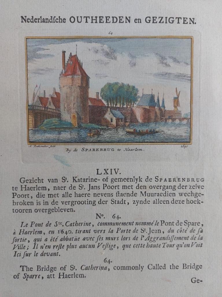 64 / Sparebrug of Katharinebrug Haarlem 1e druk en gekleurd, Antiek en Kunst, Kunst | Etsen en Gravures, Ophalen of Verzenden