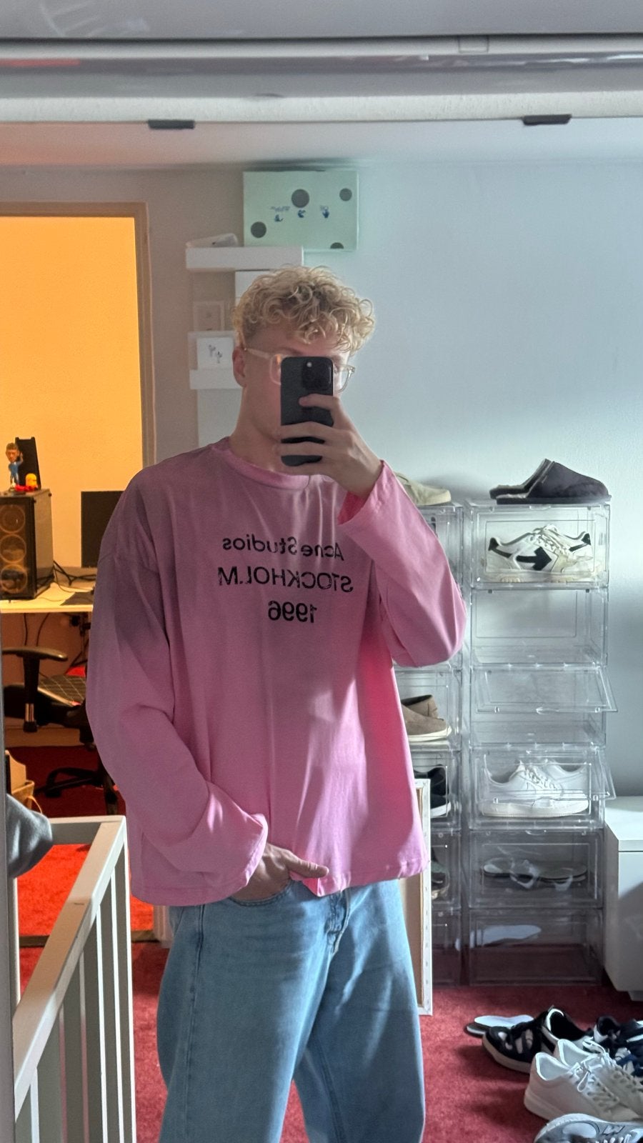 Acne Studios roze longsleeve maat L, Ophalen of Verzenden, Zo goed als nieuw, Maat 52/54 (L), Roze