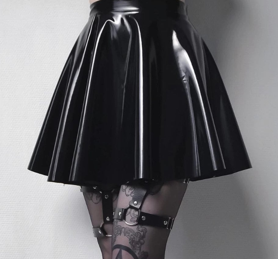 Dames zwarte latex look rok leren rokje glimmende korte, Maat 38/40 (M), Verzenden, Zwart, Nieuw