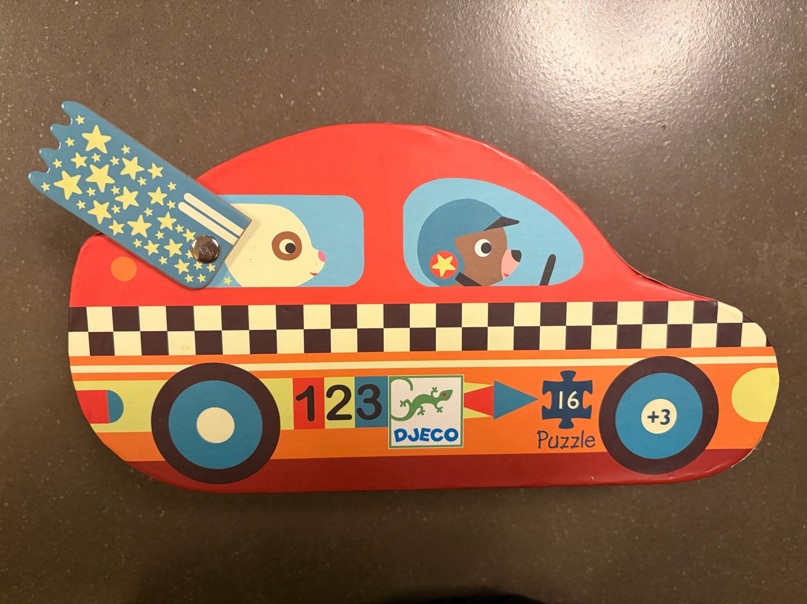 Djeco Houten Puzzel Auto 16 Stukjes (+3 jaar), 2 tot 4 jaar, Gebruikt, 10 tot 50 stukjes, Ophalen of Verzenden
