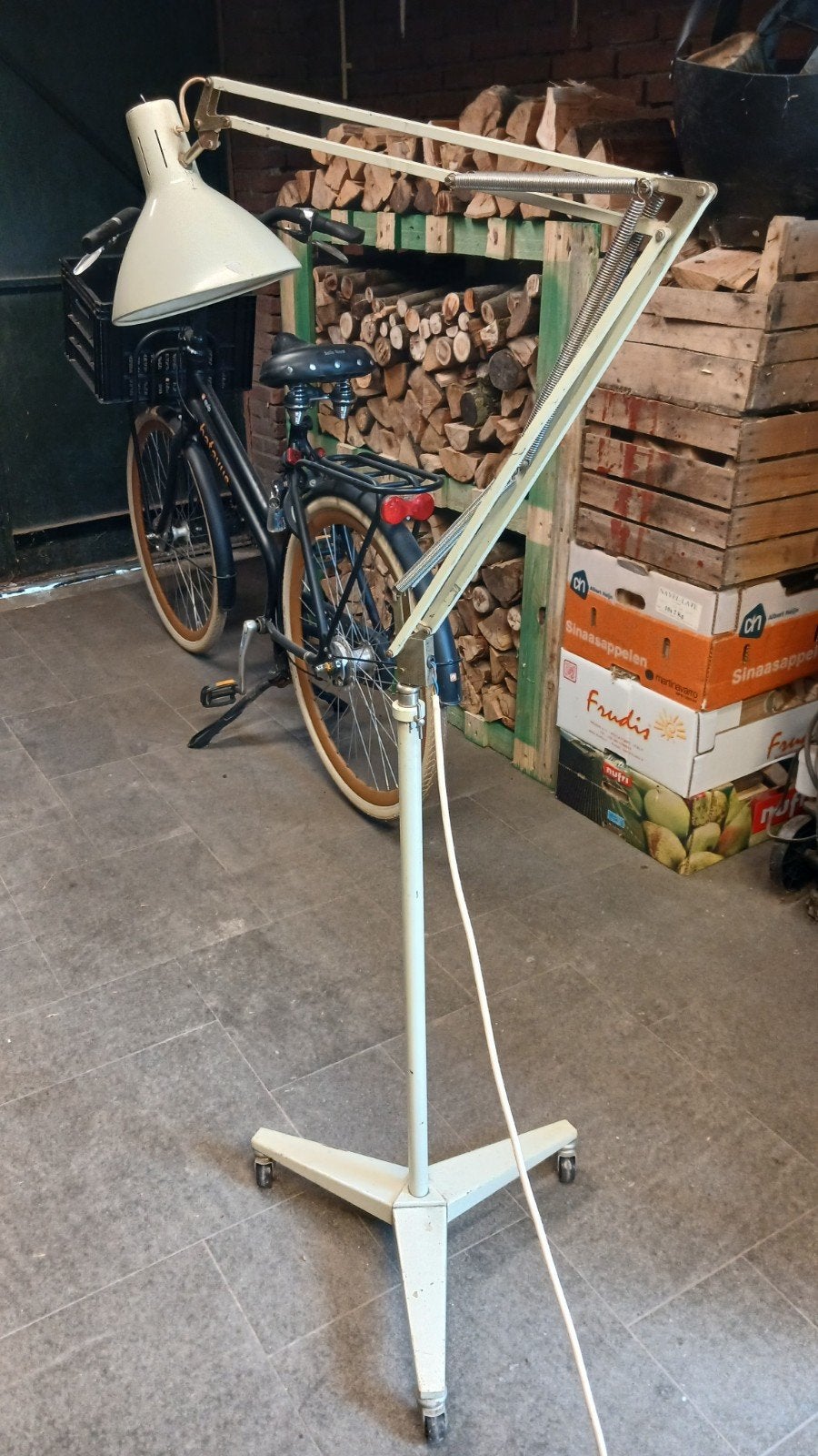 Vintage Industriële/Ziekenhuis Vloerlamp op Wielen, Ophalen