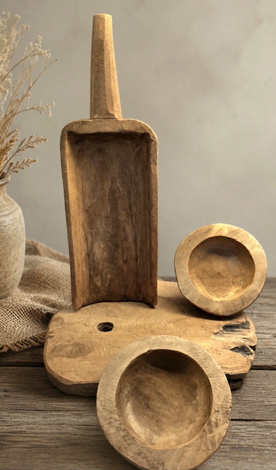 mooie teak houten set met schep, plateau en 2 kommen, Hout, Zo goed als nieuw, Overige typen, Bruin