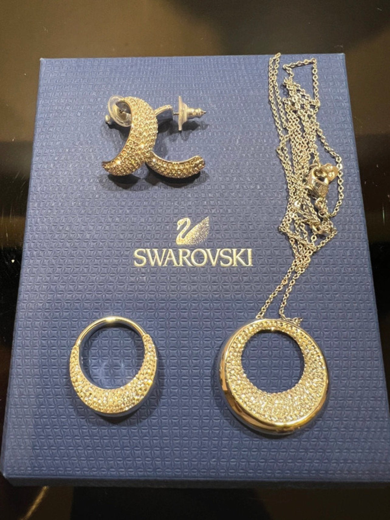 Swarovski sieradenset – ring maat 55, ketting & oorbellen, Verzenden, Zo goed als nieuw, Zilver, Overige materialen