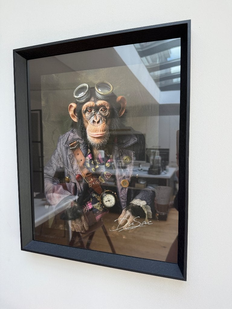 Schilderij aap nieuw, Antiek en Kunst, Ophalen, Achter glas, Glas, Dieren