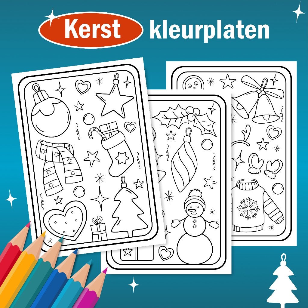 Kerst kleurplaten. Set printbare kleurpagina's feestdagen., Verzenden, Nieuw