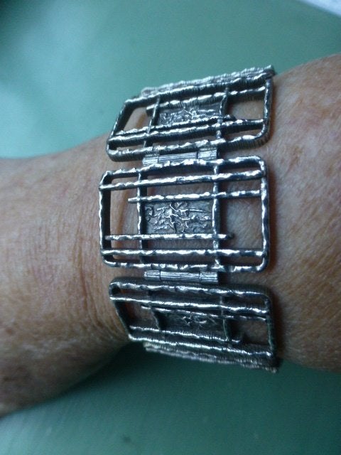 Modernist Zilveren Armband brede geometrische Schakels, Verzenden, Zilver, Armband