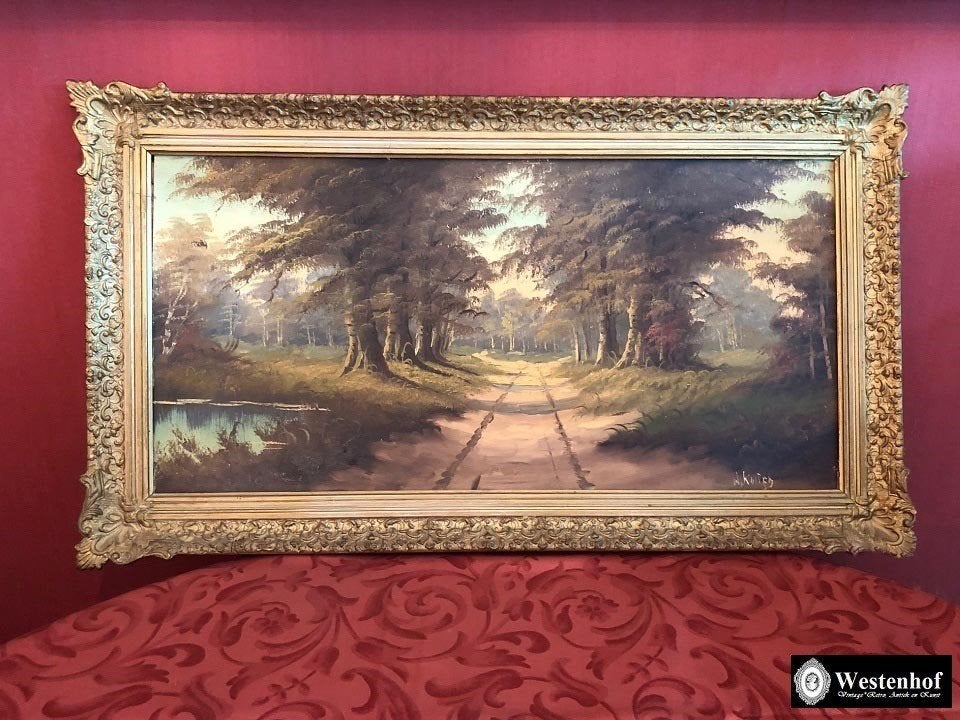 Groot oude schilderij gesigneerd - landschap - natuur, Antiek en Kunst, Ophalen of Verzenden, Ingelijst, Landschap