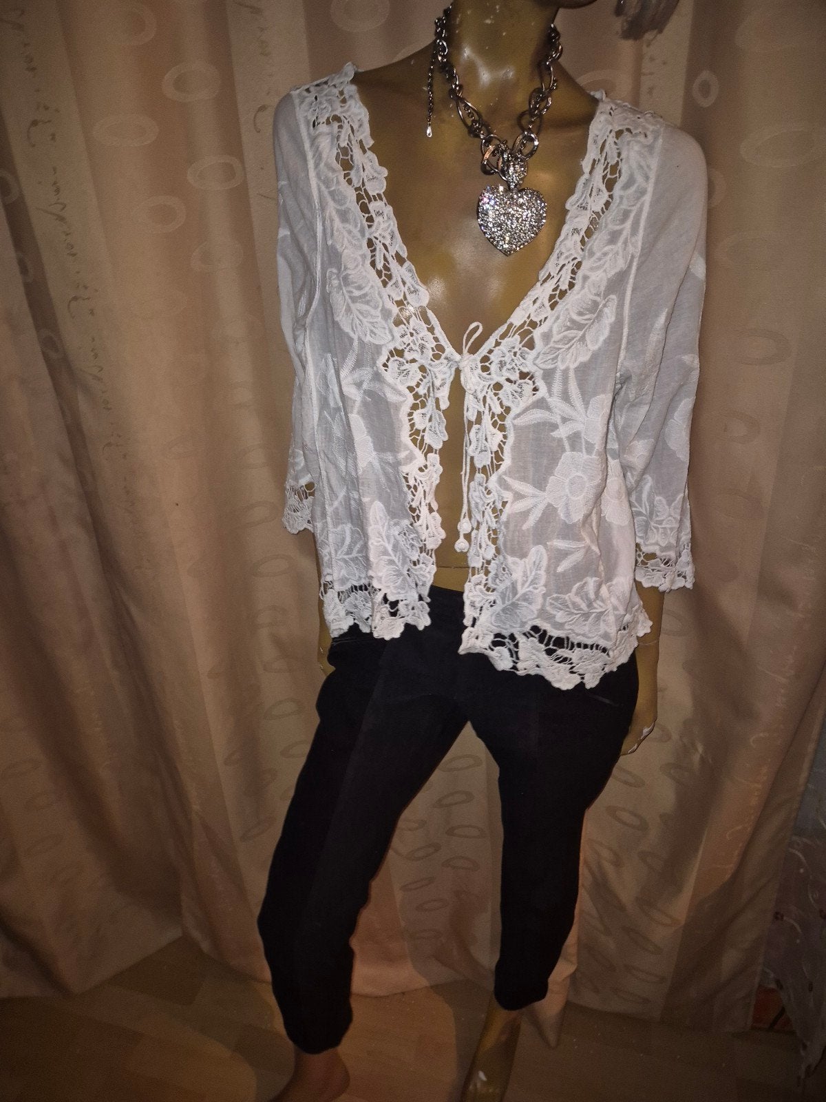 Witte kanten so sweet L kimono/vestje met striksluiting, Wit, Maat 42/44 (L), So sweet, Ophalen of Verzenden
