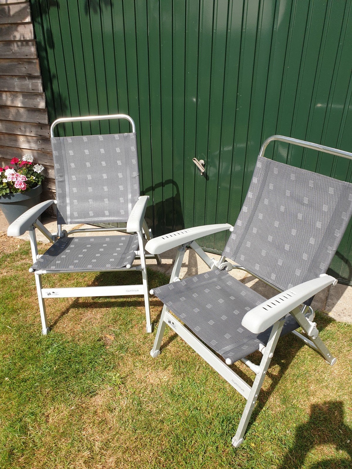 2x Dukdalf Rumba campingstoelen, verstelbaar, inklapbaar, Tuin en Terras, Ophalen of Verzenden, Zo goed als nieuw, Aluminium, Verstelbaar