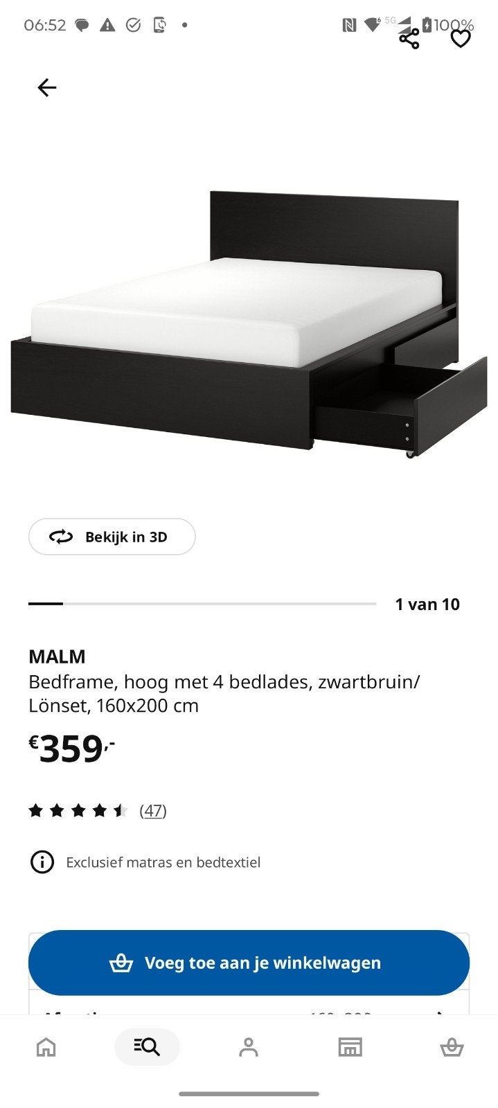 Ikea Malm bed 160x200 met 4 lades en matras, Ophalen, Wit, Tweepersoons, Zo goed als nieuw