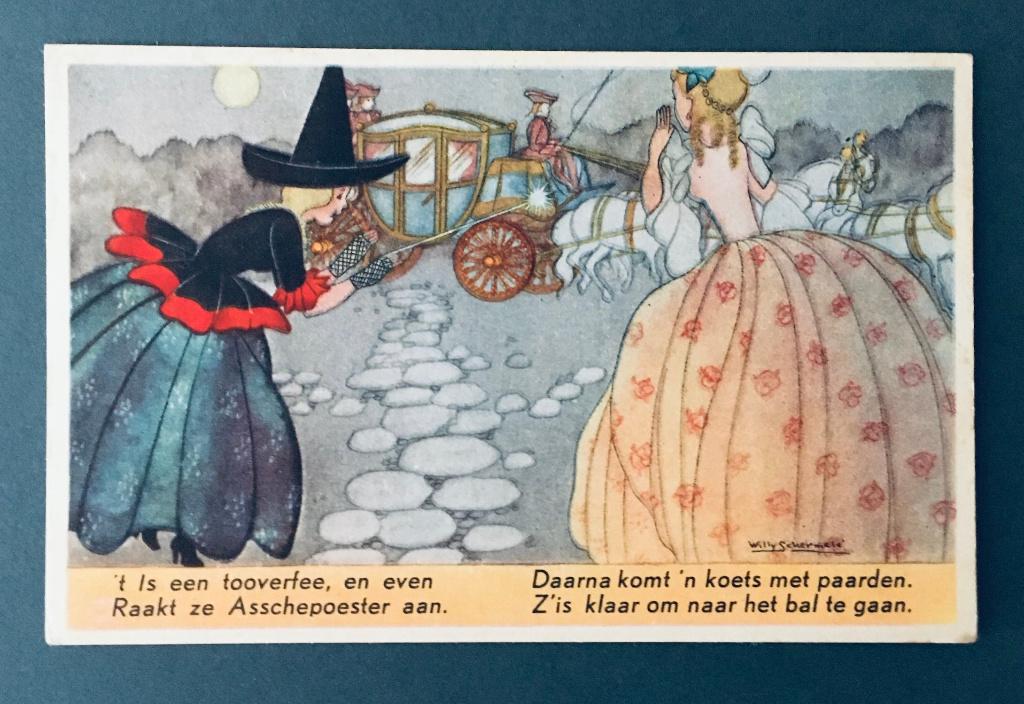 Prentbriefkaart nr 3 Assepoester Tooverfee en de koets., Ophalen of Verzenden, 1940 tot 1960, Gelopen, Overige thema's