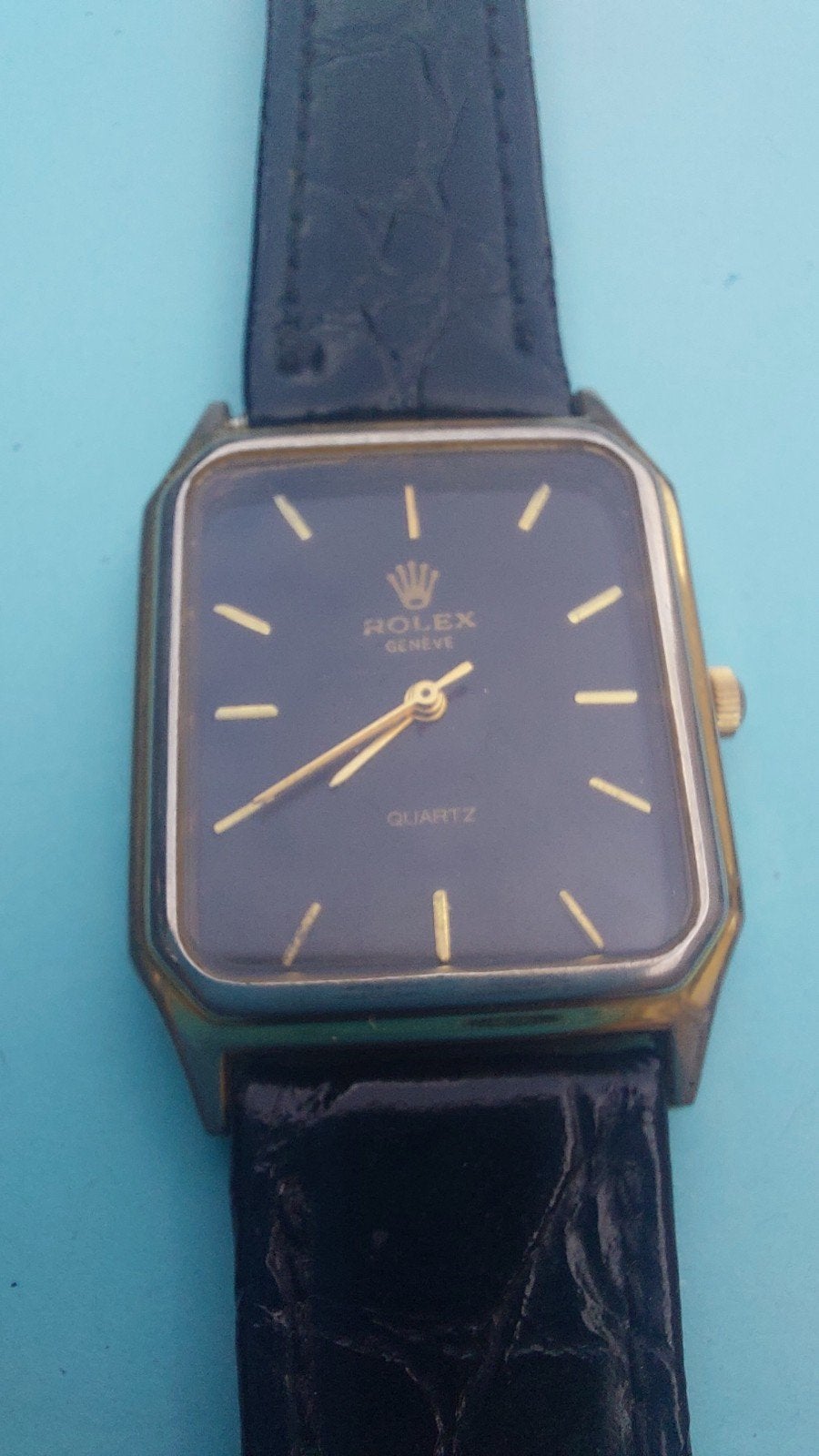Genève Quartz dameshorloge. Vintage tank dresswatch., Verzenden, Leer, Overige merken