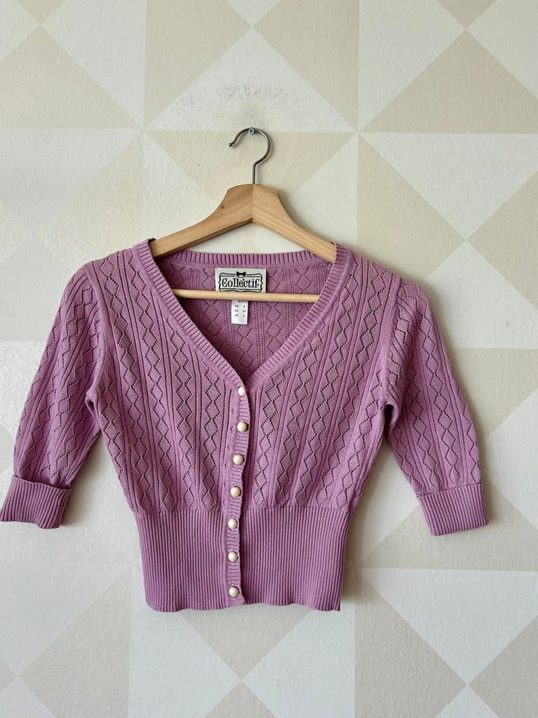 Collectif vest vestje ajour lila XS/34 zgan, Kleding | Dames, Truien en Vesten, Ophalen of Verzenden, Zo goed als nieuw, Maat 34 (XS) of kleiner