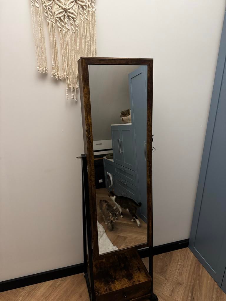Sieradenkast met spiegel op wieltjes - Bruin/Zwart, Huis en Inrichting, Ophalen, Minder dan 50 cm, Gebruikt, 150 tot 200 cm
