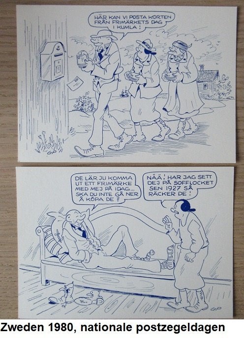 Zweden, set ansichtkaarten, Zweedse postzegeldagen 1980, Ophalen of Verzenden, 1960 tot 1980, Ongelopen, Overige thema's