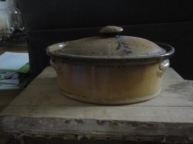 antieke OKERGELE PATÉ TERRINE + DEKSEL, no. 2, Ophalen of Verzenden