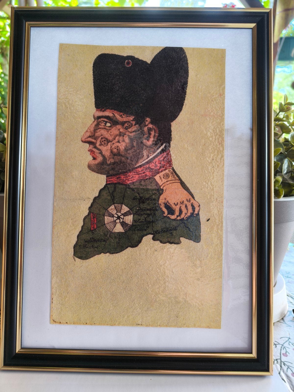 Antieke optische illusie prent in lijst, Ophalen of Verzenden, Landmacht, Nederland, Foto of Poster