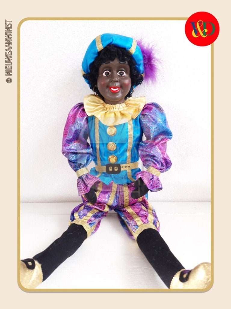 Nostalgische V&D etalage Piet pop - blauw/paars - 60cm, Diversen, Verzenden, Zo goed als nieuw