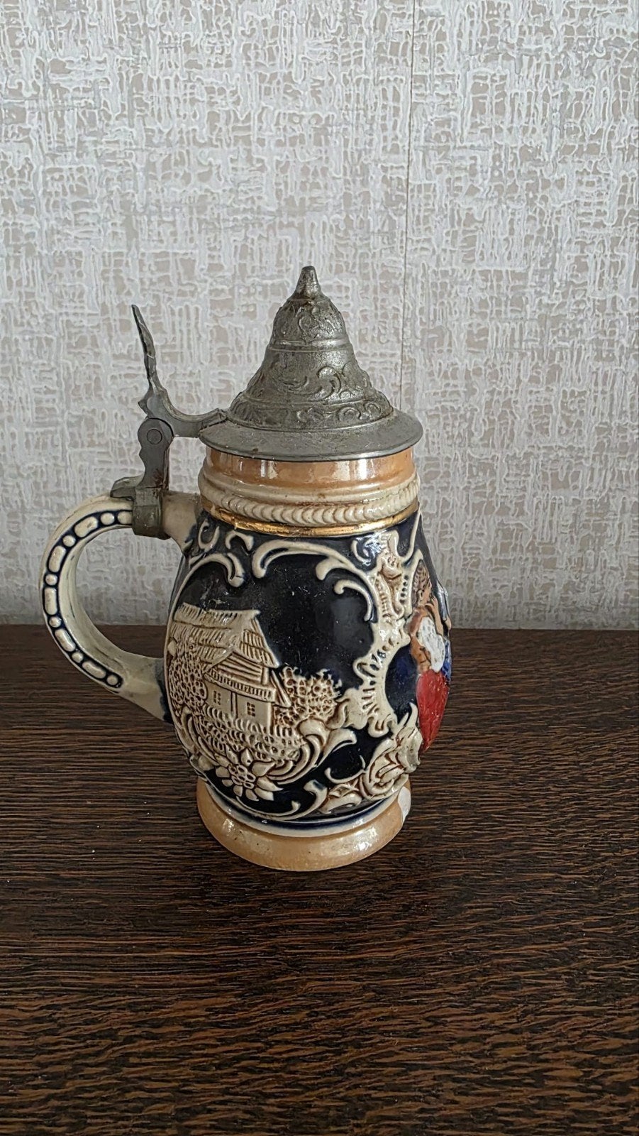 Vintage Duitse karaf met Tin Deksel - Handgemaakt, Ophalen of Verzenden