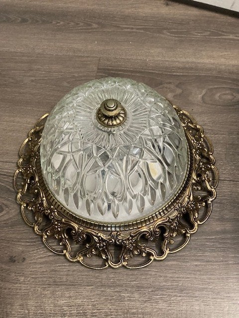 plafonniere messing kristal, Ophalen, Zo goed als nieuw, Plafondlamp, Glas