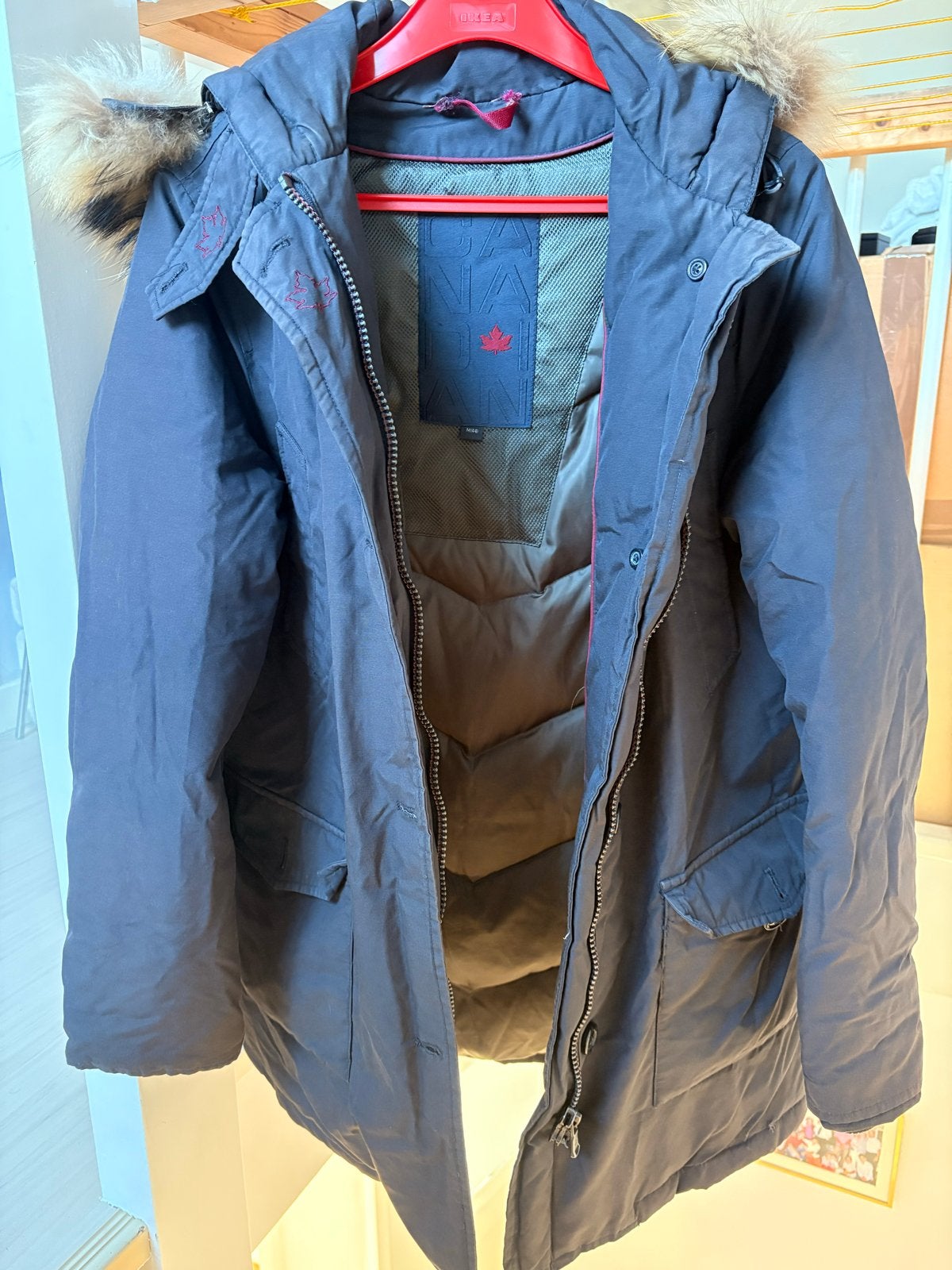 Canadian 40 Donkerblauwe dons ski-jas met bontkraag, Verzenden, Zo goed als nieuw, Maat 48/50 (M), Jack
