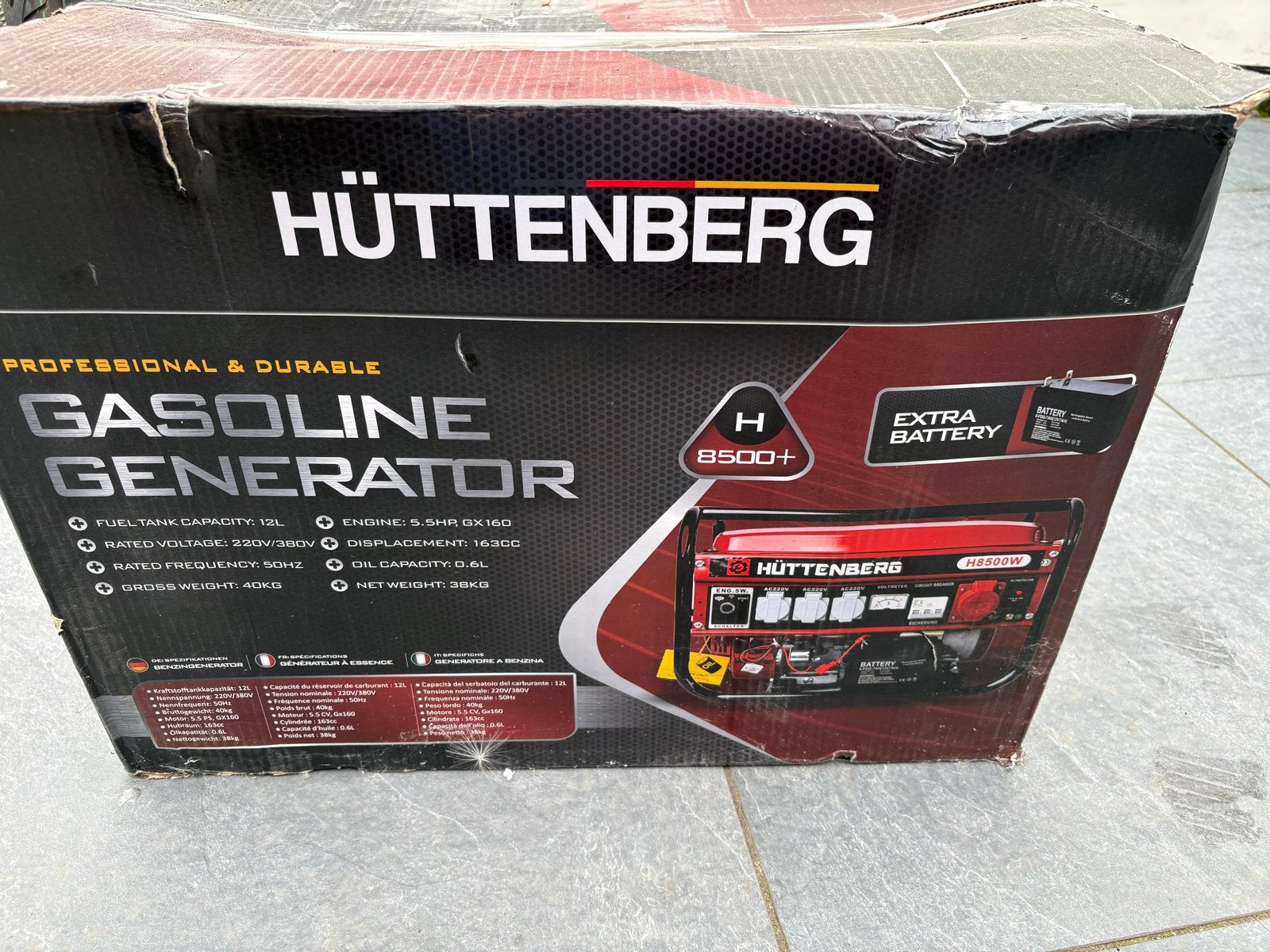 Hüttenberg H8500W Benzine Aggregaat - Nieuw in doos, Ophalen, Nieuw, Minder dan 5 kVA, Elektrisch startend