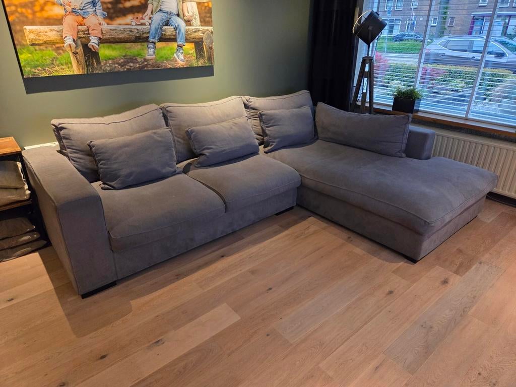 Grijze Hoekbank met Longchair, Ophalen, 250 tot 300 cm, Gebruikt, 100 tot 125 cm
