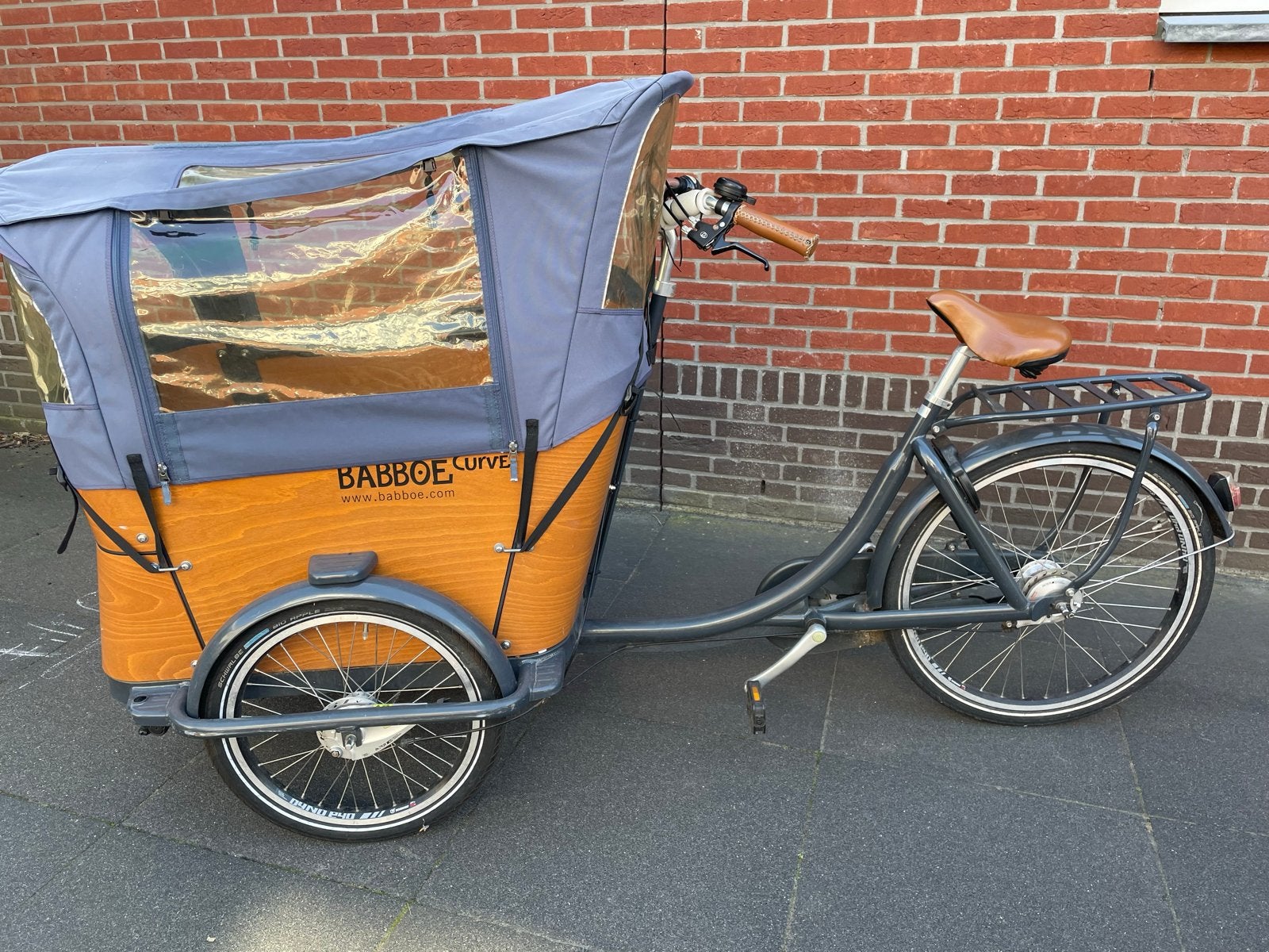 Babboe Curve bakfiets met huif - Ideaal voor 2 kinderen, 4 kinderen of meer, Huif, Zo goed als nieuw, Schijfrem