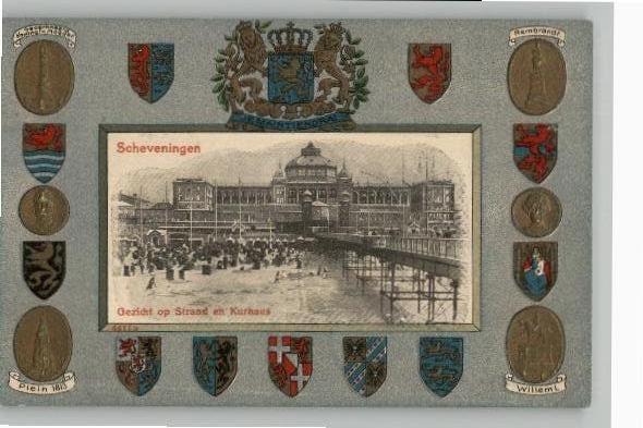 Scheveningen Luxe reliëfdruk kaart Strand Kurhaus Pier 1907, Verzenden, Voor 1920, Gelopen, Zuid-Holland