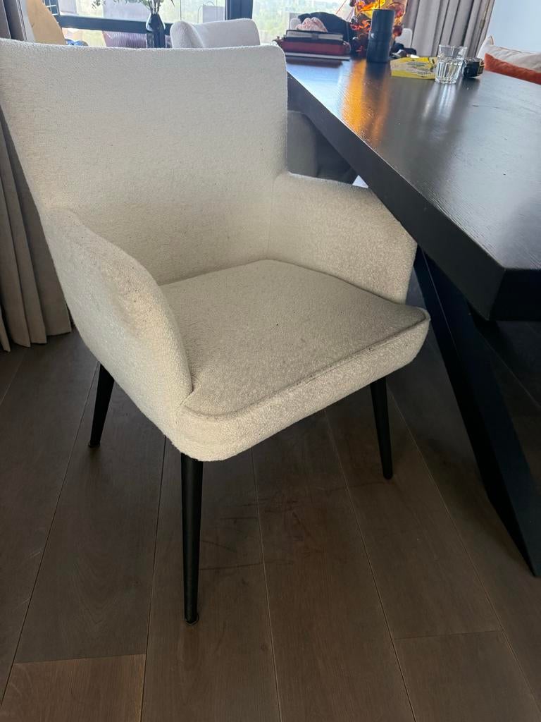 Eetbank 3-zits en 3 eetkamerstoelen, Modern klassiek (wasbare stof), Gebruikt, Drie, Wit