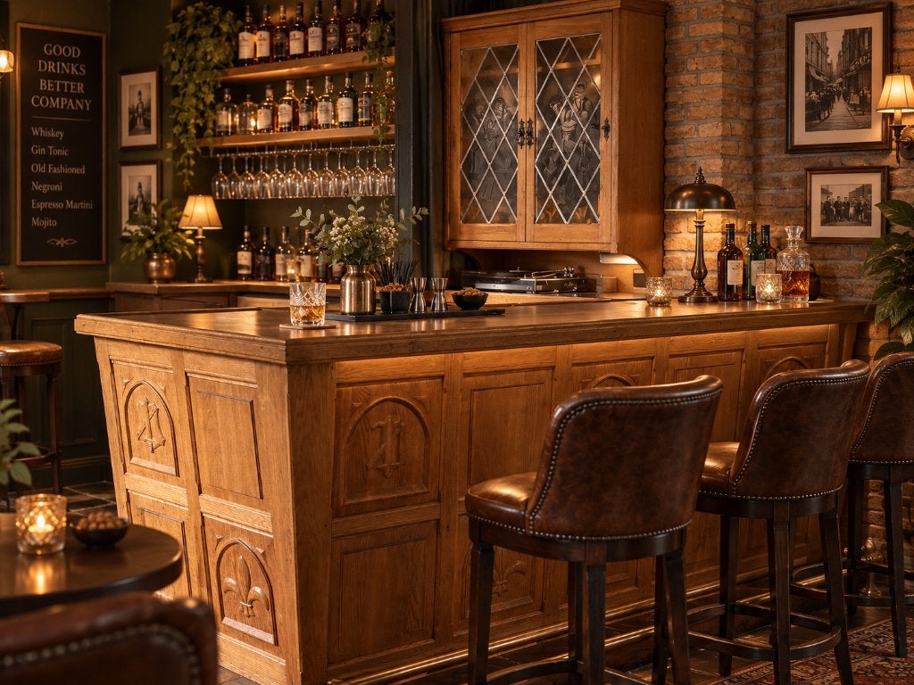 Luxe Houten Bar- Perfect voor Thuisbar/mancave, Ophalen, Gebruikt, Inclusief barstoelen