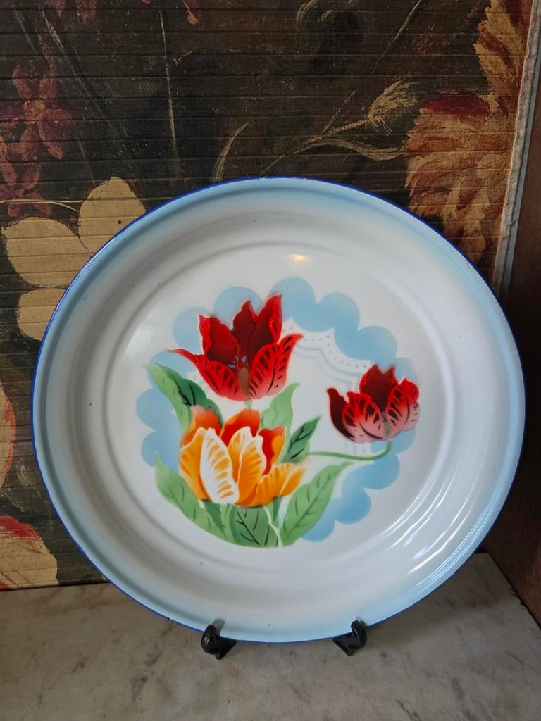 Emaille dienblad bloemen, Antiek en Kunst, Antiek | Emaille, Ophalen of Verzenden
