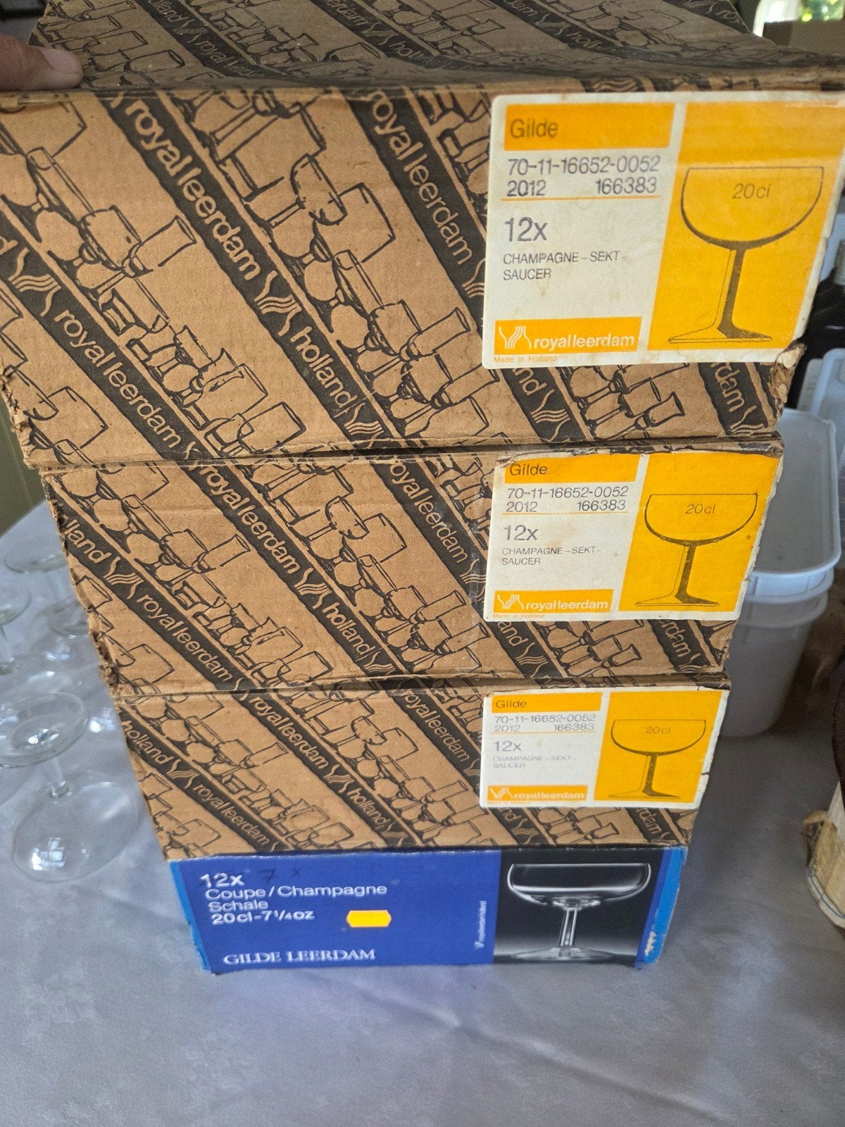 44 Royal Leerdam champagnecoupes - Model Gilde 20 cl in doos, Ophalen, Zo goed als nieuw, Overige typen