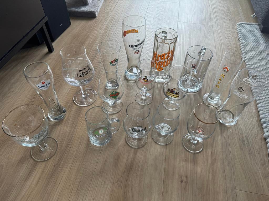 Diverse bierglazen: St Sebastiaan, Straffe Hendrik, e.a., Verzamelen, Biermerken, Gebruikt, Glas of Glazen, Ophalen of Verzenden