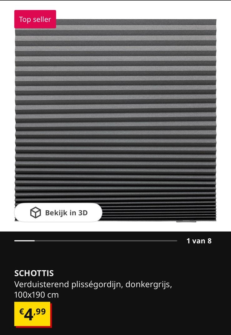 Ikea Schottis plisségordijn nieuw, Ophalen, 100 tot 150 cm, Zwart, Nieuw