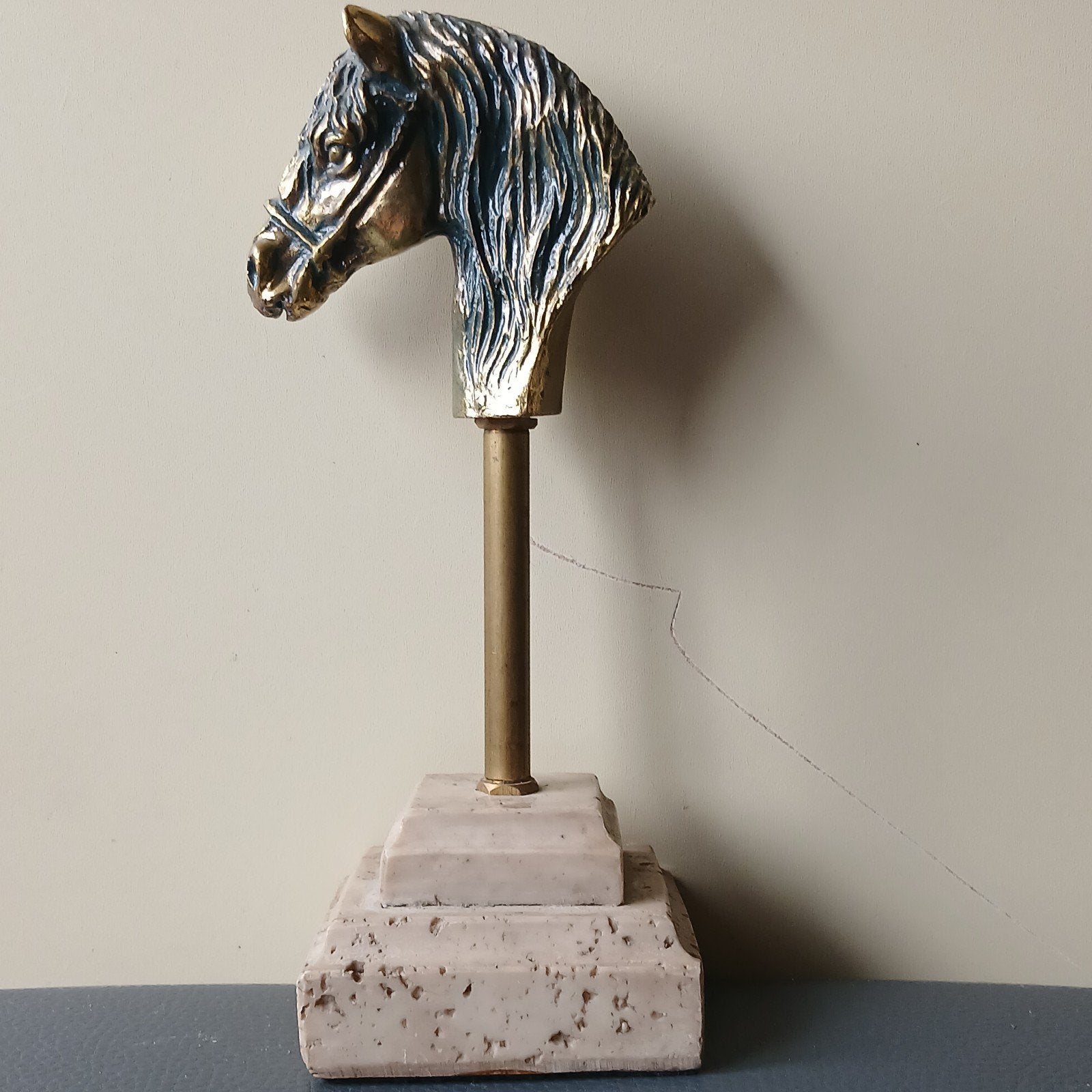 Messing beeld van hoofd van paard op standaard, Ophalen of Verzenden