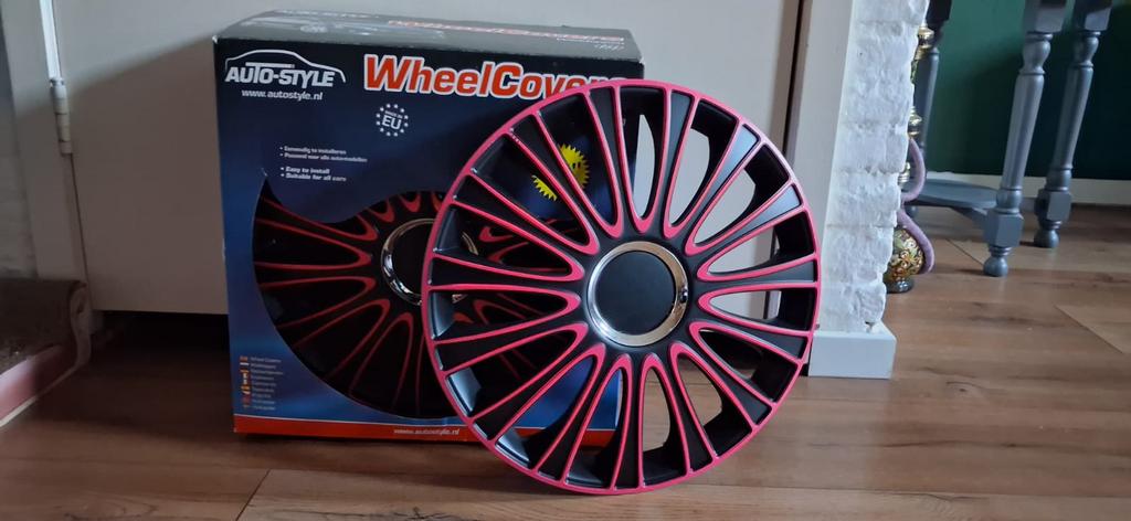 14 inch wieldoppen roze met zwart - Nieuw in doos, Ophalen, Zo goed als nieuw