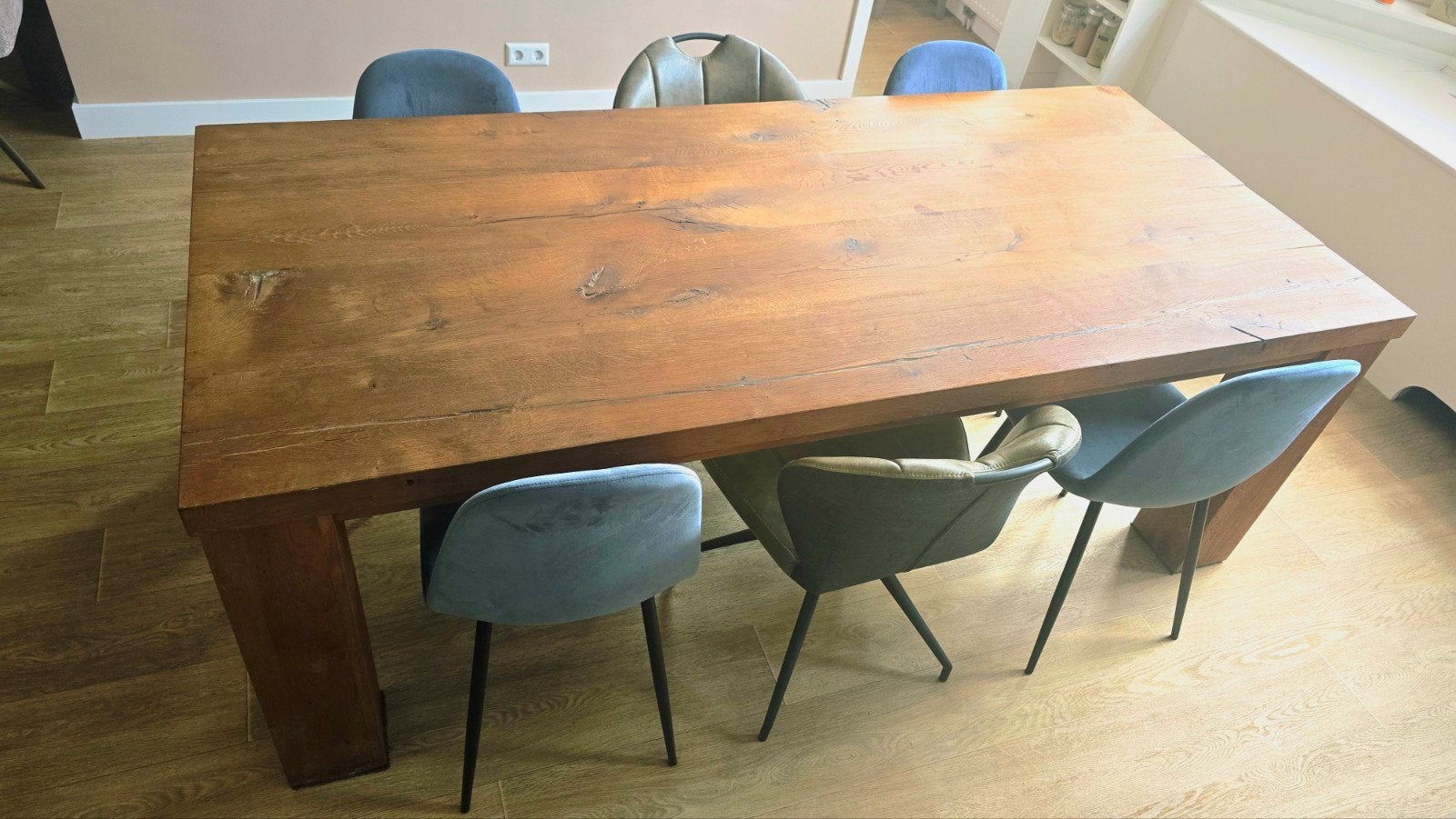Eettafel massief hout 100x220, Ophalen, Gebruikt, 100 tot 150 cm, 200 cm of meer