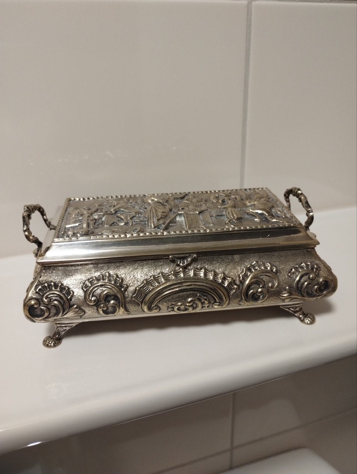 Oud verzilverd juwelenkistje, Antiek en Kunst, Ophalen of Verzenden