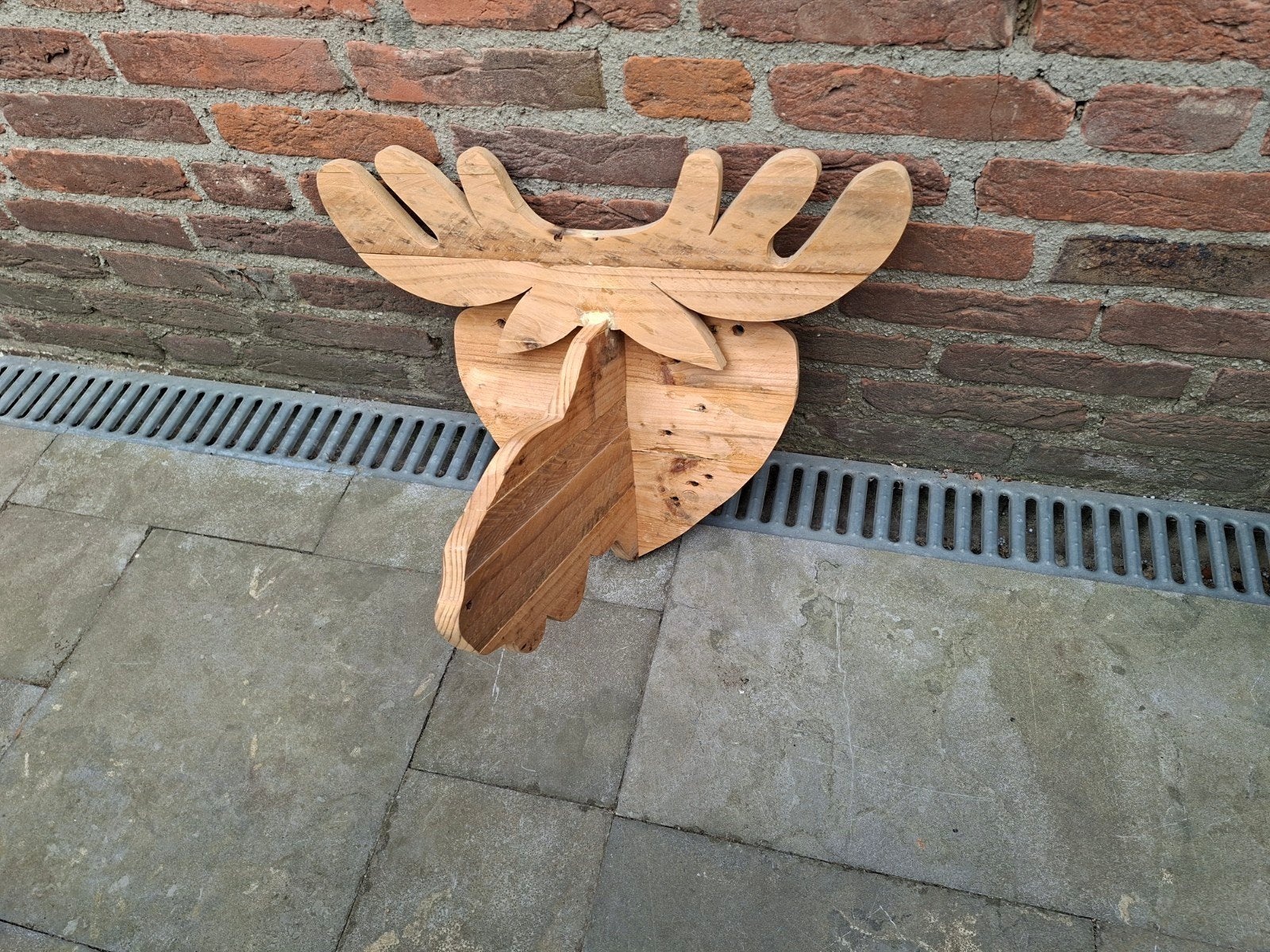 Houten elandkop wanddecoratie van gerecycled hout, Ophalen, Hout, Gebruikt, Landelijk