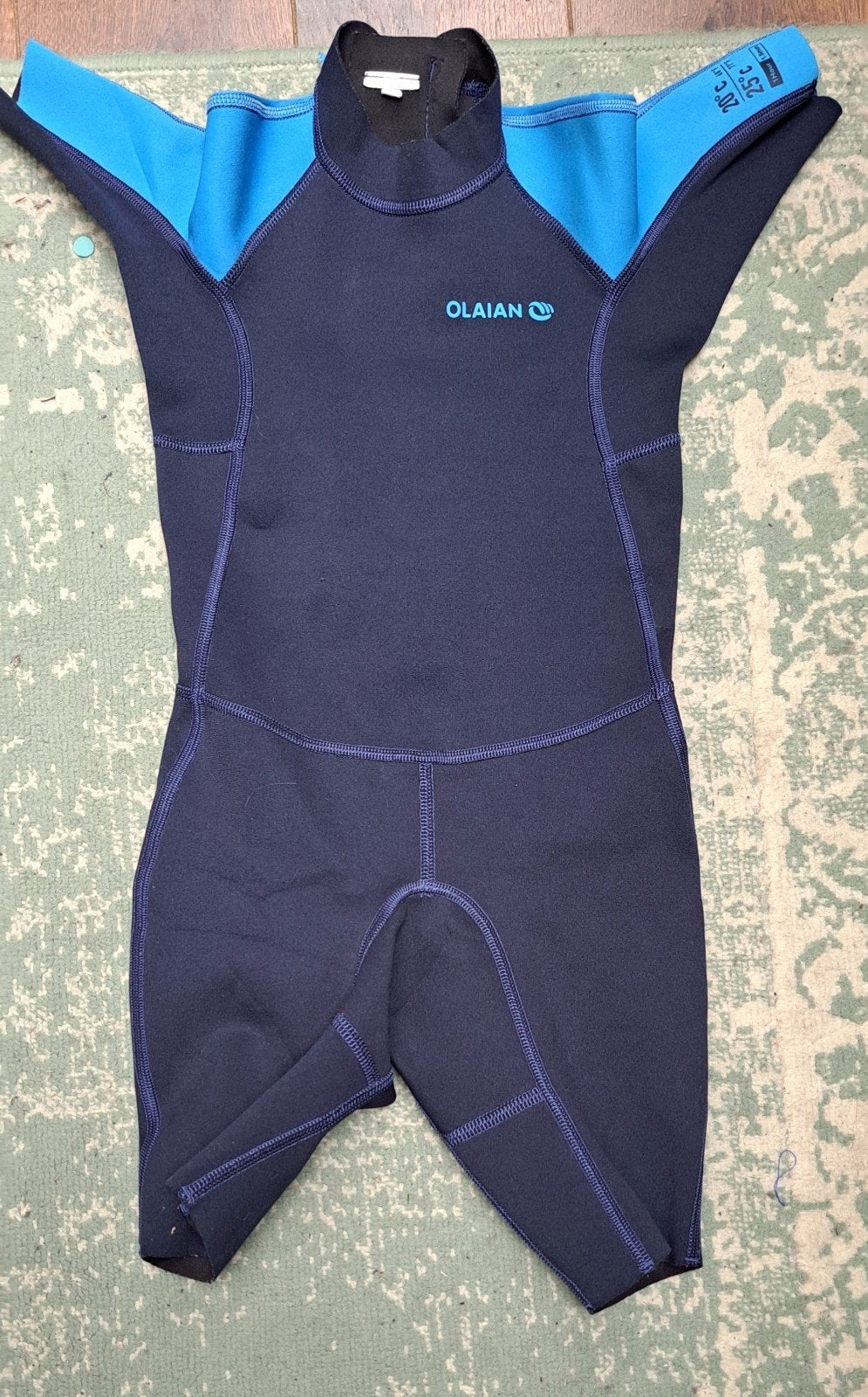 Kinder Olaian Wetsuit- Blauw/Zwart - Schouder tot kruis 54cm, Decathlon, Gebruikt, Kind, Ophalen of Verzenden