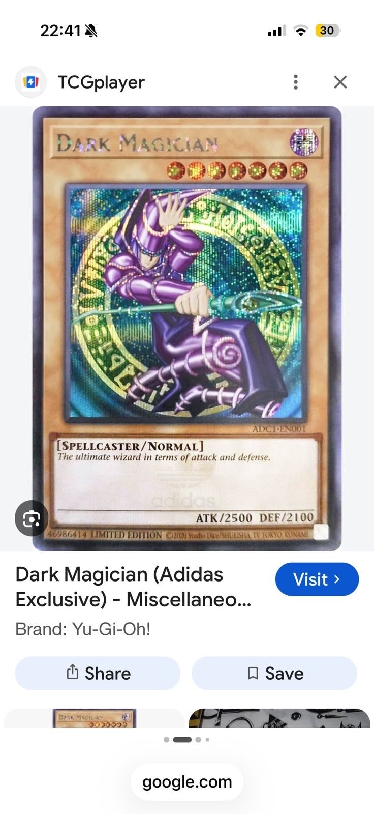 Yu-Gi-Oh Dark Magician Adidas Exclusive ADC1-EN001, Ophalen, Zo goed als nieuw, Losse kaart, Foil