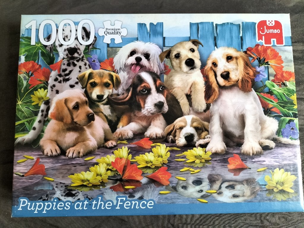 Puzzel Puppies at the Fence / honden bij een hek / 1000 st, Ophalen of Verzenden, 500 t/m 1500 stukjes, Zo goed als nieuw