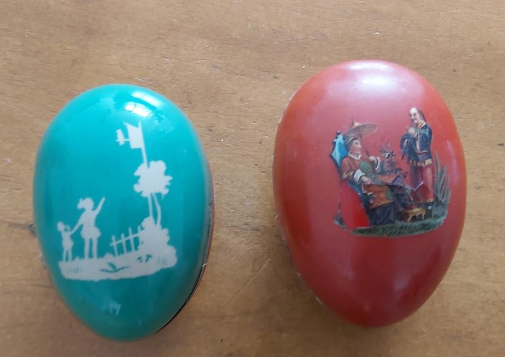 Antieke Candy Containers Paaseieren 1900-1925 - Set van 2, Diversen, Pasen, Ophalen of Verzenden, Gebruikt