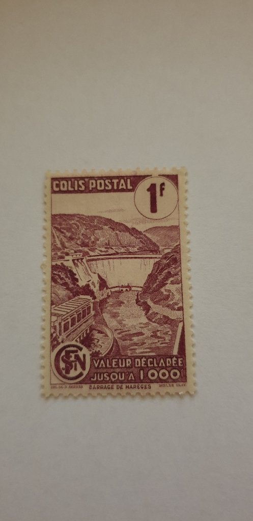 7017 frankrijk colis postal/pakketzegel stuwdam mareges 1945, Verzenden