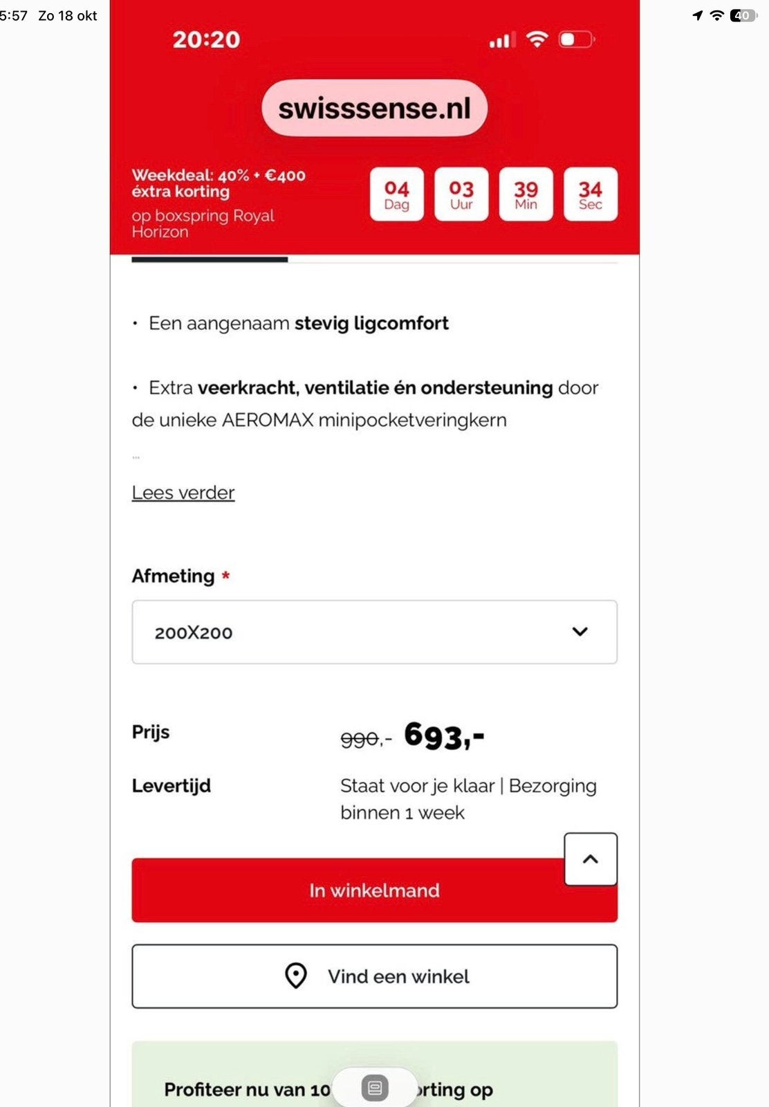 Zo goed als nieuwe Swiss Sense Aeromax Comfort 1 topper., Ophalen of Verzenden, Zo goed als nieuw