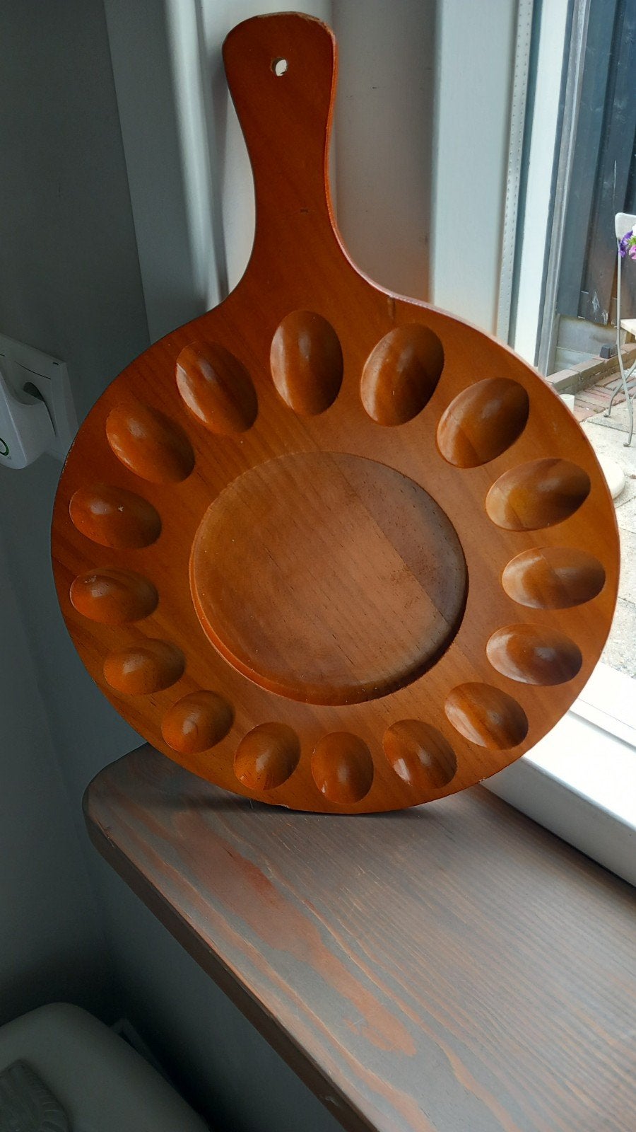 Serveerschaal voor gevulde eieren hout, Antiek en Kunst, Ophalen of Verzenden