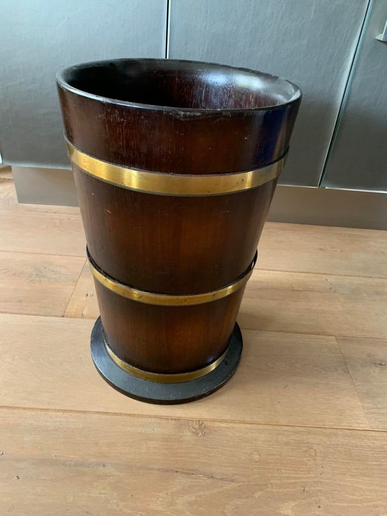Vintage paraplubak. Hout met koper  beslag., Ophalen, Gebruikt